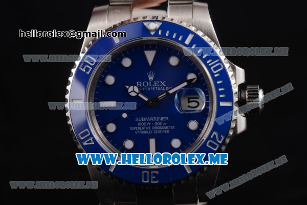 Rolex Submariner Clone Rolex 3135 Automatic Stainless Steel Case/Bracelet with Blue Dial and Dot Markers - 1:1 Original - Click Image to Close